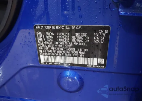 2018 Honda Hr-V Ex из США, поврежденный, VIN 3CZRU6H5XJM717058